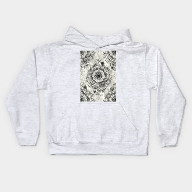 Messy Boho Floral in Charcoal and Cream Kids Hoodie by micklyn